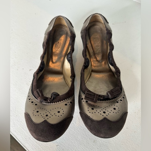 Tod’s Women’s Size 39 (US 8.5–9) Bronze & Brown Leather Suede Ballet Loafers - Picture 2 of 7
